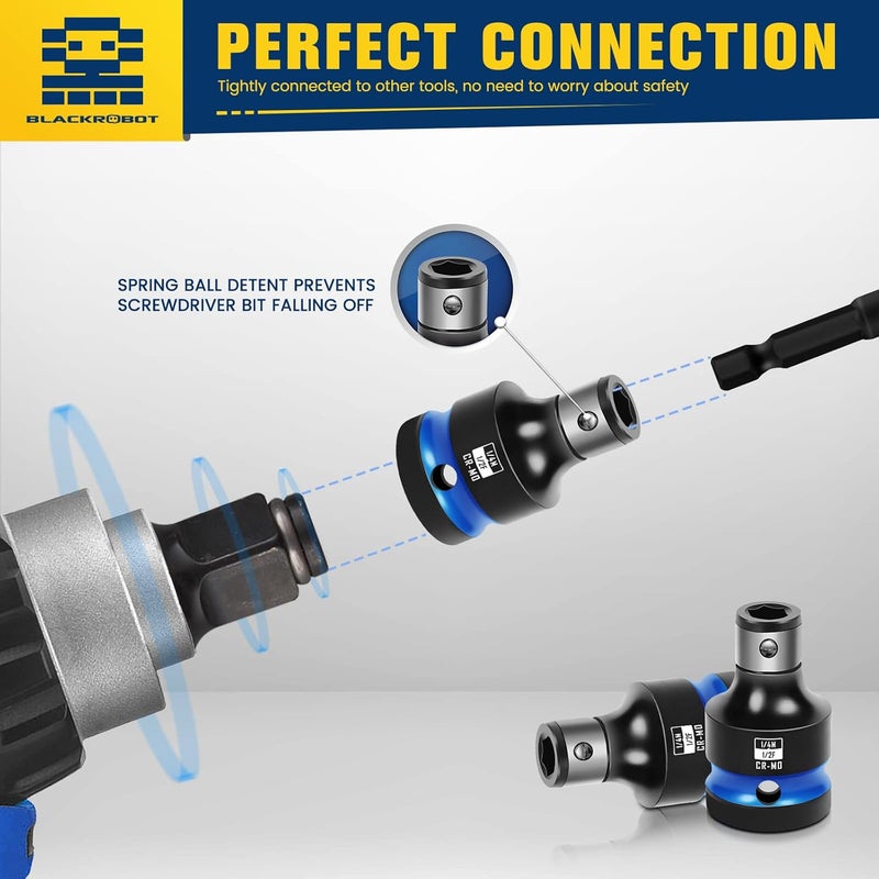 BLACKROBOT 2PCS Impact Bit Holders 1/2 Inch Square Drive to 1/4 Inch Hex Socket Adapter for Impact Wrench - Image 4